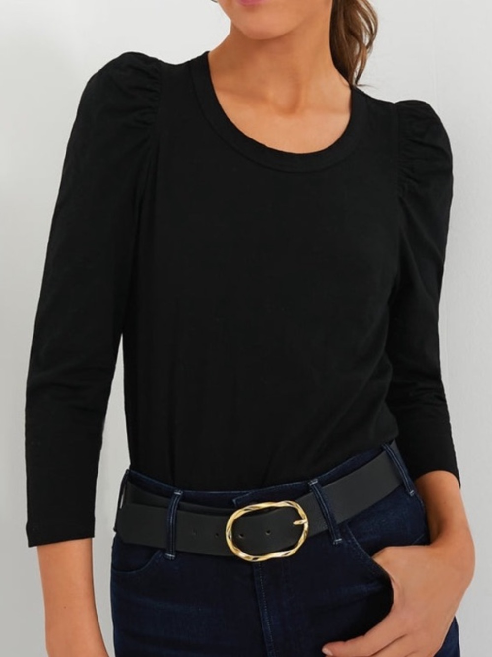 Tuckernuck Vesty Puff Sleeve Top Black Cotton Crewneck XS Pomander Place